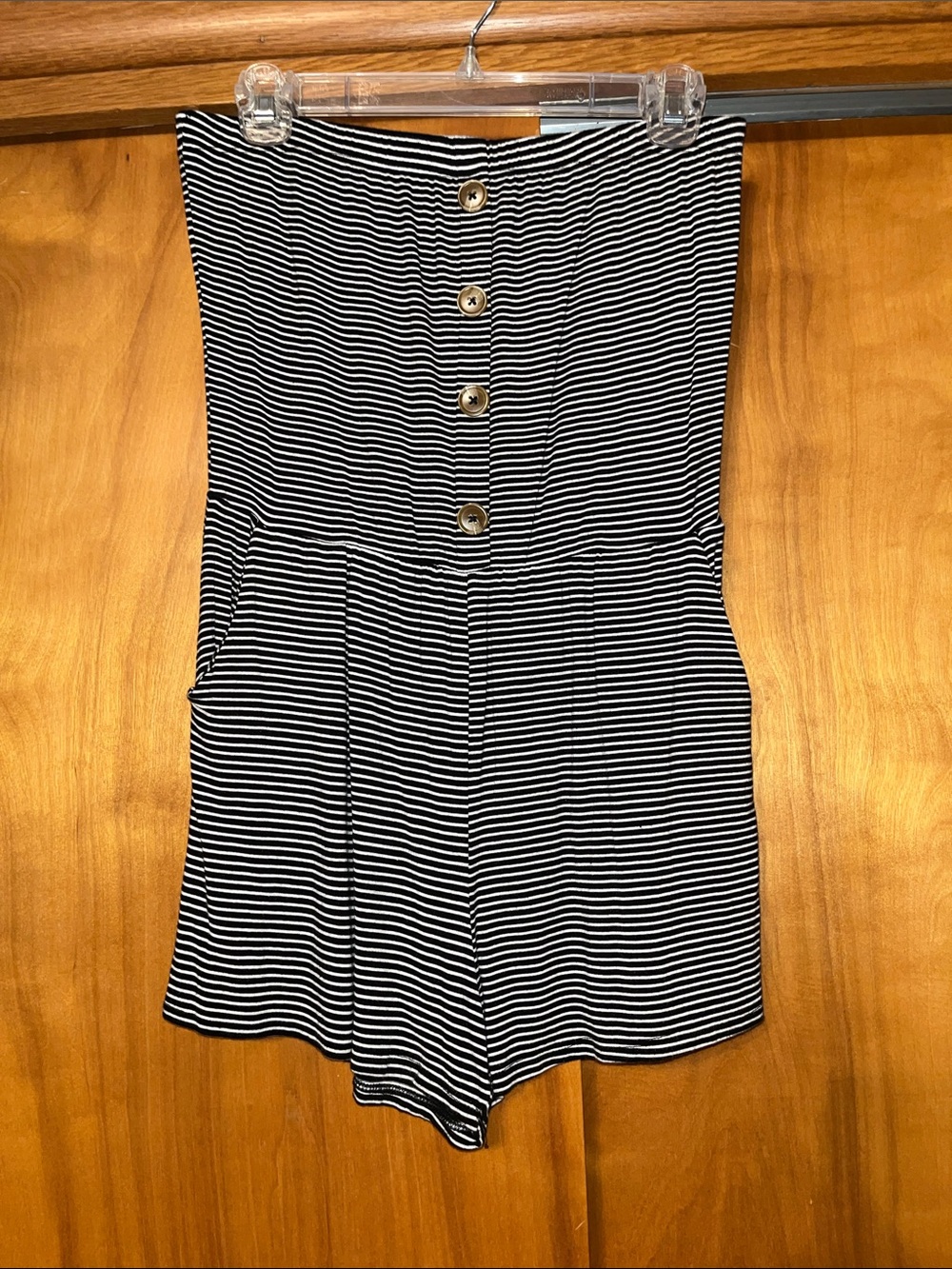 Striped Black and White Strapless Romper